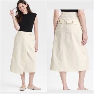 Elegant Cream Wrap Skirt Women's Midi preppy Skirt Universal Thread size 17 NWT